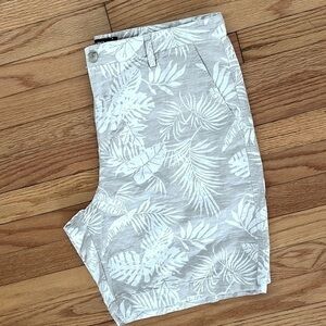 Chaps Hawaiian Print Linen Blend Beige Chino Shorts Sz 38